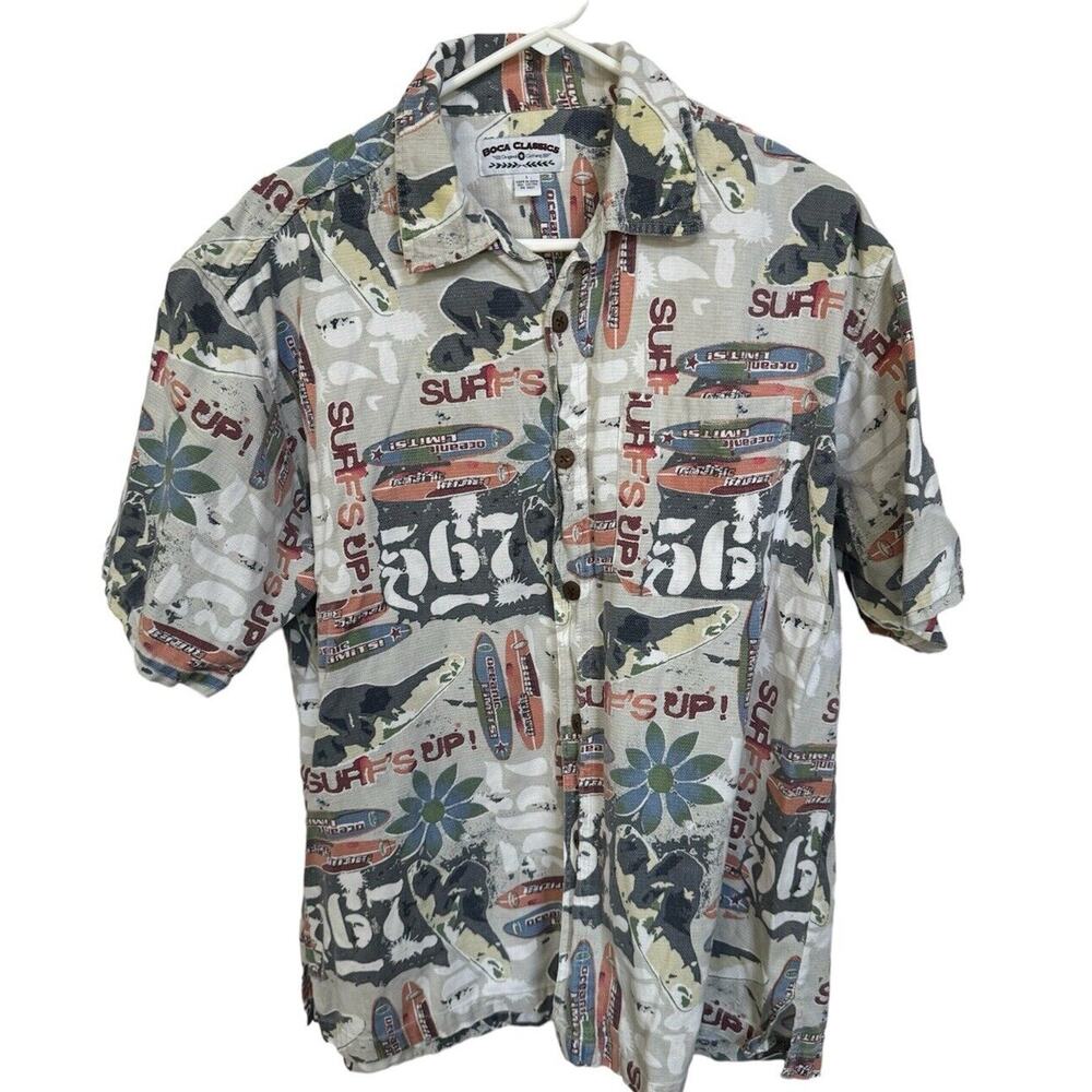 Boca Classics Mens Size Large‎ Tropical Island Surf’s Up Beach Button Up Shirt